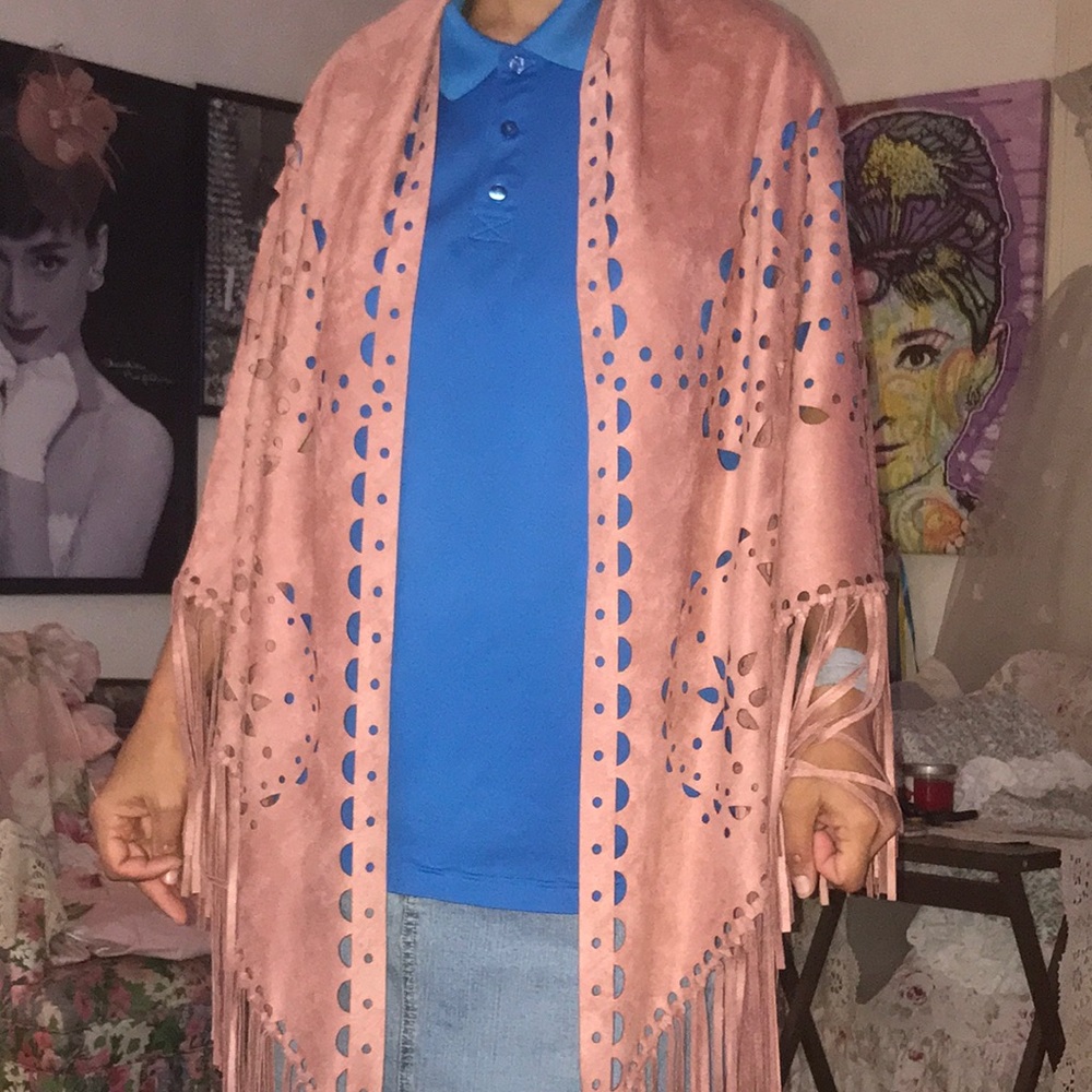 Mauve pink   faux suede shawl/ vest